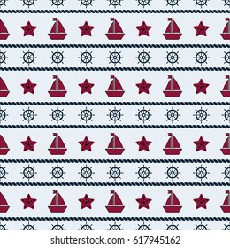 Maritime mood, Seamless nautical pattern with ship and wheels