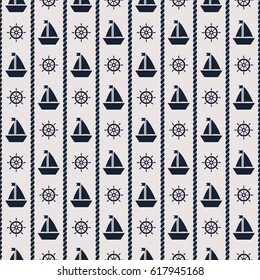 Maritime mood, Seamless nautical pattern with ship and wheels