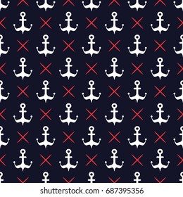 Maritime mood, Seamless nautical pattern with anchors