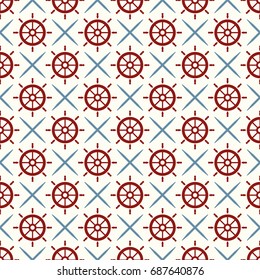 Maritime mood, Seamless nautical pattern with steering wheels