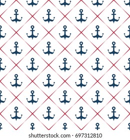 Maritime mood, Seamless nautical pattern with anchors