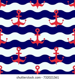 Maritime mood, Seamless nautical pattern with anchors