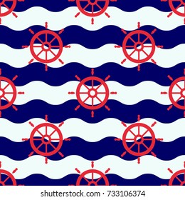 Maritime mood, Seamless nautical pattern with steering wheels