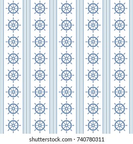 Maritime mood, Seamless nautical pattern with steering wheels, striped background