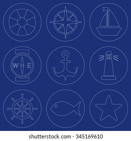 Maritime mood, The set of icons, thin line design