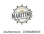 Maritime nautical logo design rounded shape steering wheel icon symbol wind rose illustration