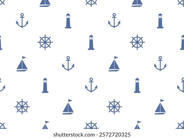 Maritime Nautical sea ocean tile background repeat wallpaper. Anchor Seamless pattern. Vector of Anchors, lighthouse, boat pattern for wallpaper, fabric clothes, gift wrap paper ,web page background