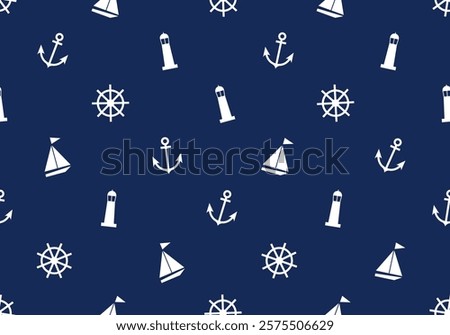 Maritime Nautical sea ocean tile background repeat wallpaper. Anchor Seamless pattern. Vector of Anchors, lighthouse, boat pattern for wallpaper, fabric clothes, gift wrap paper ,web page background