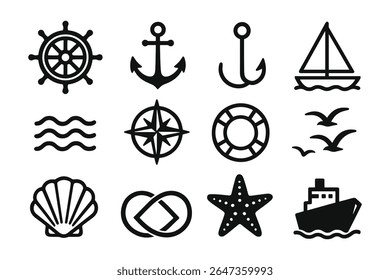 Maritime Navigation Icons Set Vector Illustration for Nautical Design