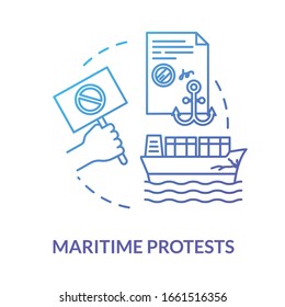 Maritime protest blue concept icon. Freight protection. Cargo damage. Notarized paper. Collision, problem. Notary service idea thin line illustration. Vector isolated outline RGB color drawing