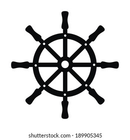 maritime rudder - black silhouette, vector icon on white background