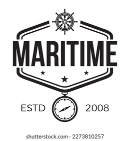 Maritime Sea Adventures Oceanic Nautical vintage logo. Marine template logo with Sea Wheel. Yacht Club retro design label, badge