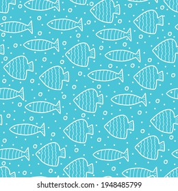 Seemannsnahtloses Muster mit Fischen. Unterwasser-Ziermuster. Vektorgrafik.