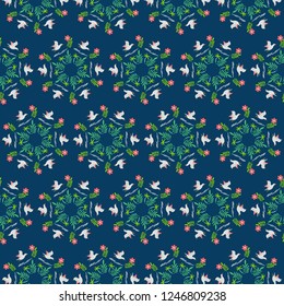 Maritime seamless pattern. Quirky playful hand drawn seagull image. Hand drawn cartoon. Vector seaside tropical beach recreation design element. Template for textile, packaging, printing, web project