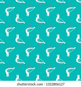 Maritime seamless pattern. Seagull nautical symbol. Freehand drawn cartoon sailing sign. Vector Seashore summer marine element. Template blue sea beach background for textile, packaging print projects