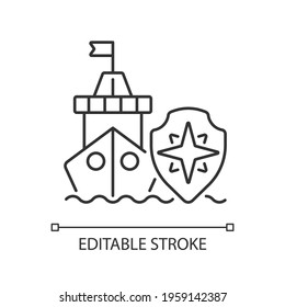 Maritime security linear icon. Marine environment protection. Preventing maritime terrorism. Thin line customizable illustration. Contour symbol. Vector isolated outline drawing. Editable stroke