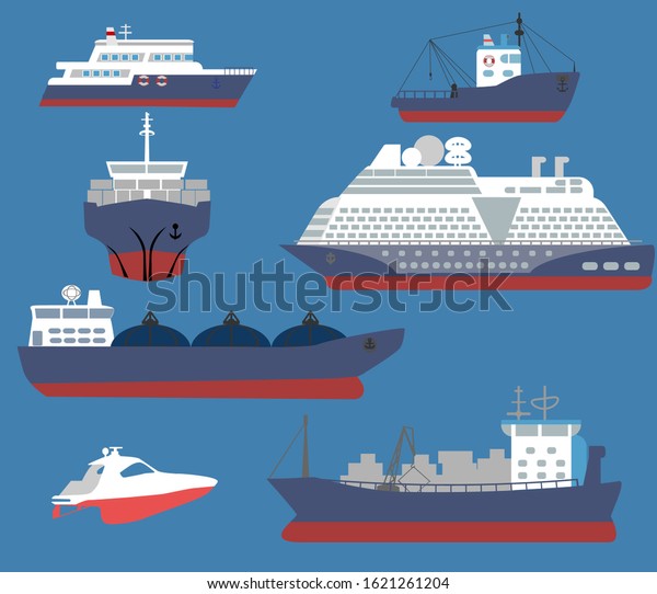 Maritime Ships Flat Water Carriage Vessels Stock Vector (Royalty Free ...