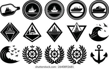Maritime Silhouette Icon Set in vector style