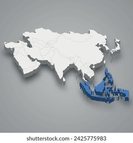 Maritime Southeast Asia location within Asia 3d isometric map