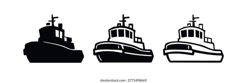 Maritime Tugboat Icon Set - Ship Assistance Vehicle