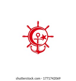 Maritime Wheel Ships logo, illustration anchor, boat symbol.