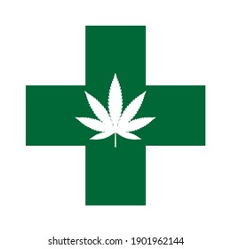 Mariuhana Leaf Symbol, Cross Marijuana Or Hemp Icon, Cannabis Medical Sign, Weed Drug Vector Illustration .