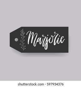 Marjorie - common female first name on a tag, perfect for seating card usage. One of wide collection in modern calligraphy style.