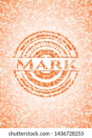 Mark abstract orange mosaic emblem with background