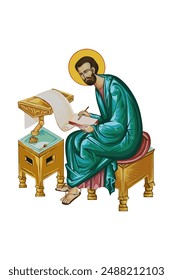 Mark the Apostle Christian illustration in Byzantine style 