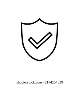 Mark approved icon in flat style. Shield line icon with tick. Guard shield symbol. Abstract security vector icon illustration isolated on white background. Vector illustration for graphic design, Web