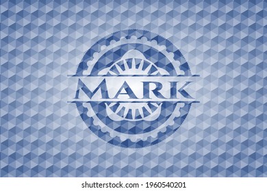 Marcar emblema azul con fondo geométrico. Ilustración vectorial. Detallado. 