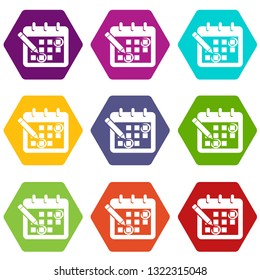 Mark calendar icons 9 set coloful isolated on white for web