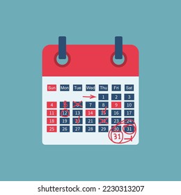 Mark calendar. Planning for a month. Record in the calendar with reminders. Organizer. Vector illustration flat design. Isolated background.

