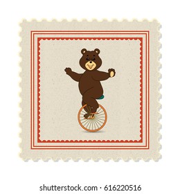 Mark with a circus bear on the wheel.. Vector illustration.