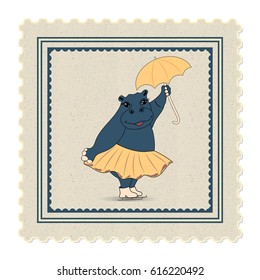 Mark with a circus hippo. Vector illustration.