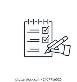 Mark completed. Planning and control. Vector linear icon illustration isolated on white background.