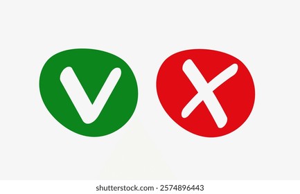 Сheck mark and cross icon. Correct and wrong result button