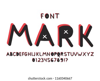 Mark font. Vector alphabet letters and numbers. Typeface design. 