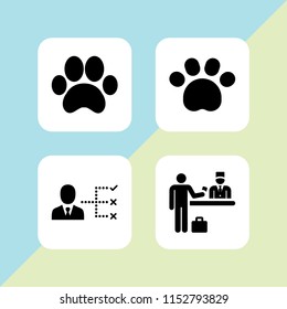 mark icon. 4 mark set with pawprint, check in, list and paw print vector icons for web and mobile app