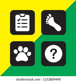 mark icon. 4 mark set with pawprint, footprint, question and checklist vector icons for web and mobile app