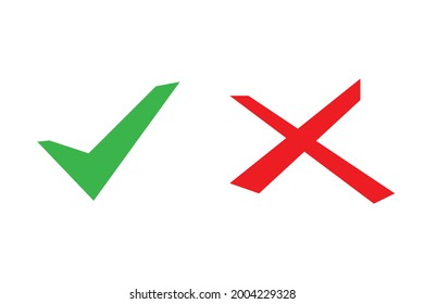 Mark icon. Checkmark cross. Tick sign. Color set. Test question. Vector illustration flat design. Isolated on white background.