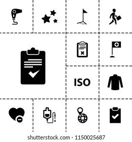 Mark icon. collection of 13 mark filled icons such as sweater, drop counter, pin on globe, minus favorite, clipboard, star, iso, flag. editable mark icons for web and mobile.
