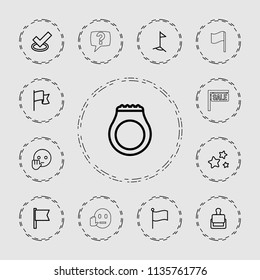 Mark icon. collection of 13 mark outline icons such as stamp, tick, bye emot, flag, star, ring, sale. editable mark icons for web and mobile.