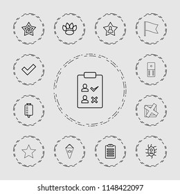 Mark icon. collection of 13 mark outline icons such as paw, check list, drop counter, virus and pills, favourite user, star, tick. editable mark icons for web and mobile.