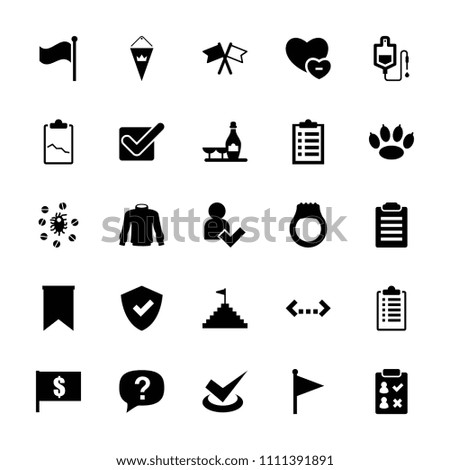 Mark icon. collection of 25 mark filled icons such as champagne and wine glasses, shield, flag with dollar, paw, drop counter, flag. editable mark icons for web and mobile.
