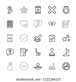 Mark icon. collection of 25 mark outline icons such as flag, clipboard, stamp, star, tick, clipboard with tick, no smoking. editable mark icons for web and mobile.