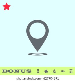 Mark icon flat. Grey pictogram on blue background. Vector illustration symbol and bonus buttons medal, cow, earth, eye, calculator