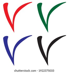 The mark icon in four different shades: red, green, blue and black. Checkmark done. For educational programs, icons.
