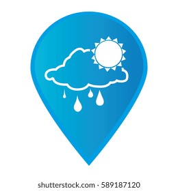 Mark icon pointer gps with silhouette rainy cloud and sun icon