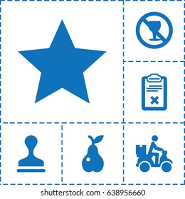 Mark icon. set of 6 mark filled icons such as stamp, pear, no alcohol, courier on motorcycle, clipboard